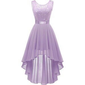 BeryLove Women Lavender Sequin Chiffon Scoop Neck Sleeveless Lace Cocktail Dress